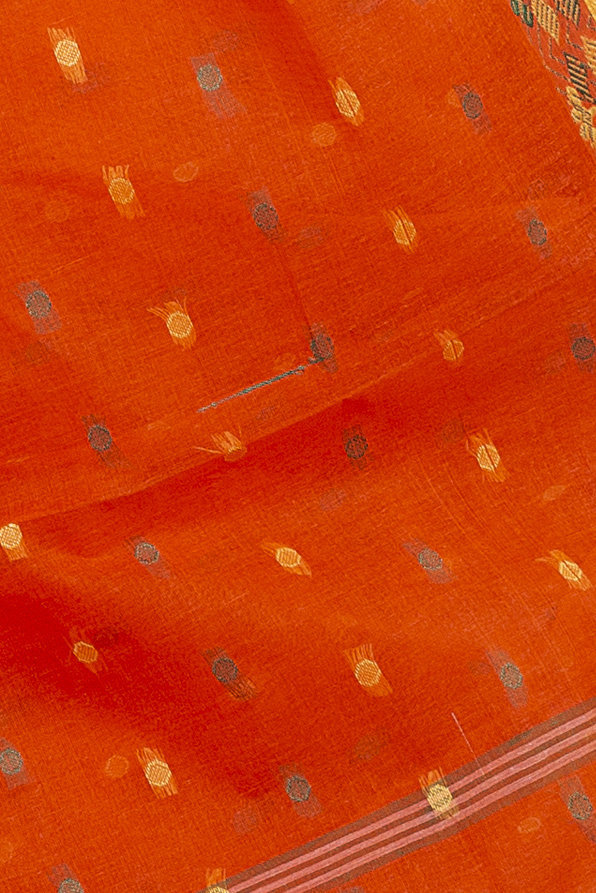 Orange Pure Cotton JoraPata Tant Saree (781)